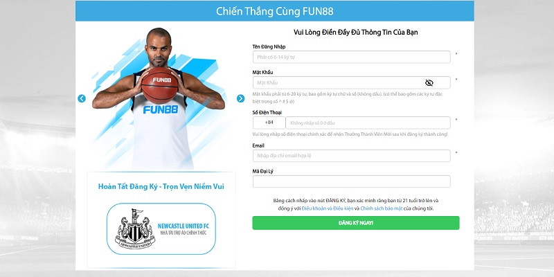 Đăng ký tài khoản Fun88 và bắt đầu trải nghiệm sảnh UG thể thao