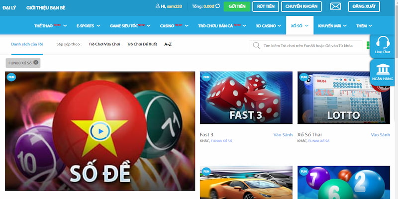 Vào sảnh Xổ Số chọn Lotto Fun88